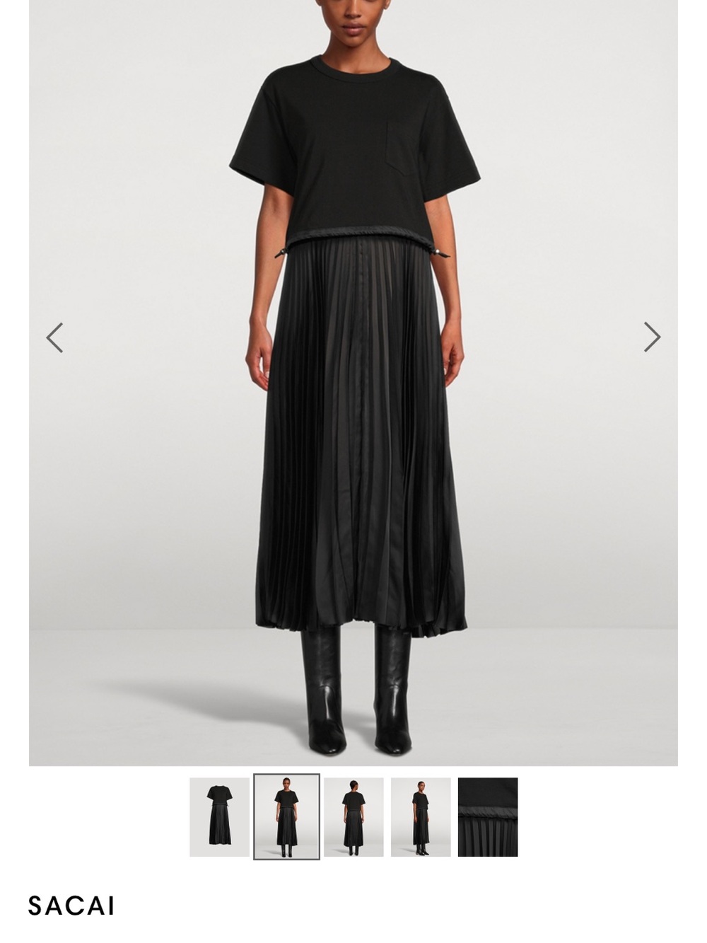 Sacai Black Pleated Midi Skirt with Flowing Panels